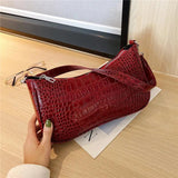 Crocodile Leather Retro Shoulder Bag Solid Ladies Totes