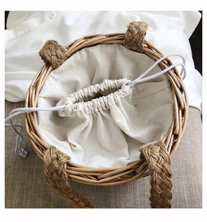 Women Straw Woven Bucket Bag Beach Travel Tote Handbag
