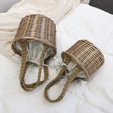 Women Straw Woven Bucket Bag Beach Travel Tote Handbag