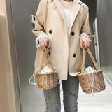 Women Straw Woven Bucket Bag Beach Travel Tote Handbag