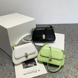 PU Leather Women Underarm Bag Retro Solid Ladies Baguette Handbags