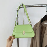 PU Leather Women Underarm Bag Retro Solid Ladies Baguette Handbags