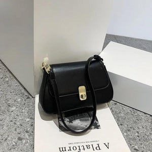 PU Leather Women Underarm Bag Retro Solid Ladies Baguette Handbags
