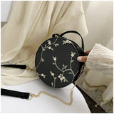 Sweet Lace Round Handbags High Pu Leather Women Crossbody Bags Chain Shoulder