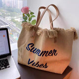 Women Letters Canvas Embroidery Shoulder Messenger Tote Beach Bag