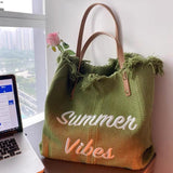 Women Letters Canvas Embroidery Shoulder Messenger Tote Beach Bag