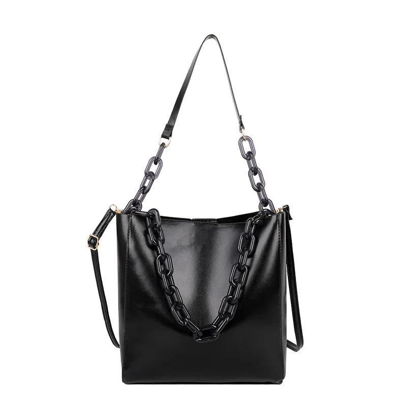 Casual Large Capacity Women Tote Shoulder Bag PU Leather Ladies Bucket Handbag