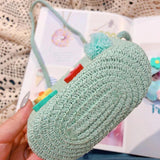 Flower Straw Bucket Bag Women Shoulder Messenger Woven Beach Travel Mini Purse