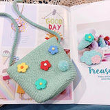 Flower Straw Bucket Bag Women Shoulder Messenger Woven Beach Travel Mini Purse