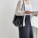 Retro Patent Leather Large Shoulder Handbag