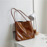 Retro Patent Leather Large Shoulder Handbag