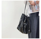 Retro Patent Leather Large Shoulder Handbag