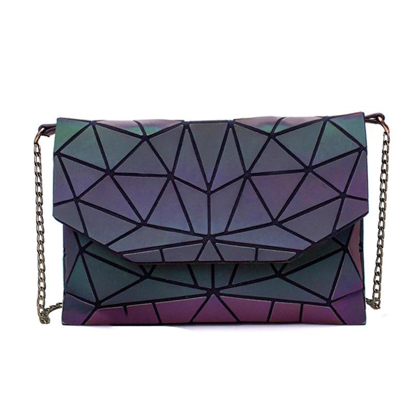 Geometry Luminous Chain Women Shoulder Bags Clutch Laser Females Crossbody Bag
