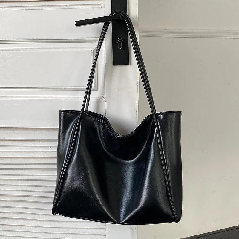 Oilskin Tote Bag Soft PU Leather Women's Shoulder Bag