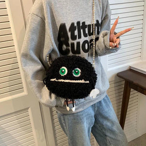 Fluffy Chain Crossbody Bag Plush Small Round Bag
