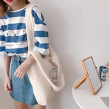 Soft Shopping Bags School Bag for Girls Women Lamb Fabric Shoulder Bag Fluffy Fu