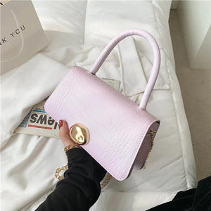 Small Square Flap Bag Stone Pattern Lock Chain Shoulder Messenger Bag