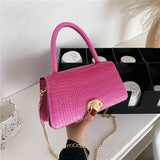 Small Square Flap Bag Stone Pattern Lock Chain Shoulder Messenger Bag