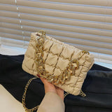 Pleated Shoulder Bags Chain Small Square Bags Crossbody Plaid Messenger Bags