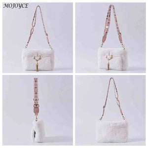 Plush Underarm Handbag with Chain Tassel for Women Girls