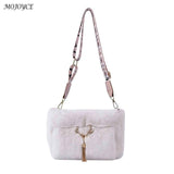 Plush Underarm Handbag with Chain Tassel for Women Girls