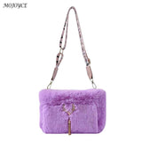 Plush Underarm Handbag with Chain Tassel for Women Girls