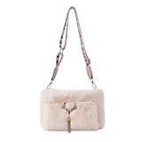 Plush Underarm Handbag with Chain Tassel for Women Girls