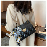 PU Leather Silk Scarf Shoulder Bag for Women Solid Crossbody Bag