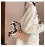 PU Leather Silk Scarf Shoulder Bag for Women Solid Crossbody Bag