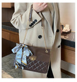 PU Leather Silk Scarf Shoulder Bag for Women Solid Crossbody Bag