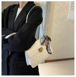 PU Leather Silk Scarf Shoulder Bag for Women Solid Crossbody Bag