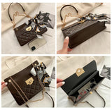 PU Leather Silk Scarf Shoulder Bag for Women Solid Crossbody Bag