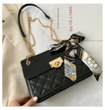 PU Leather Silk Scarf Shoulder Bag for Women Solid Crossbody Bag