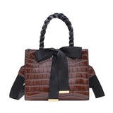 Crocodile Pattern Crossbody Bag with Bow Handbag