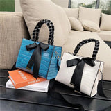 Crocodile Pattern Crossbody Bag with Bow Handbag