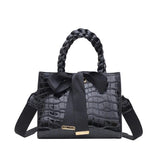 Crocodile Pattern Crossbody Bag with Bow Handbag