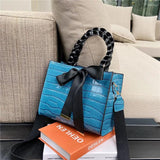Crocodile Pattern Crossbody Bag with Bow Handbag