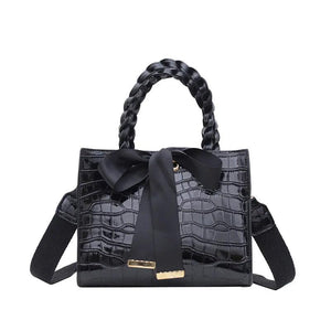 Crocodile Pattern Crossbody Bag with Bow Handbag