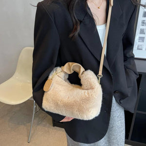 Faux Fur Handbags Small Lady Shoulder Crossbody Bag Casual Tote