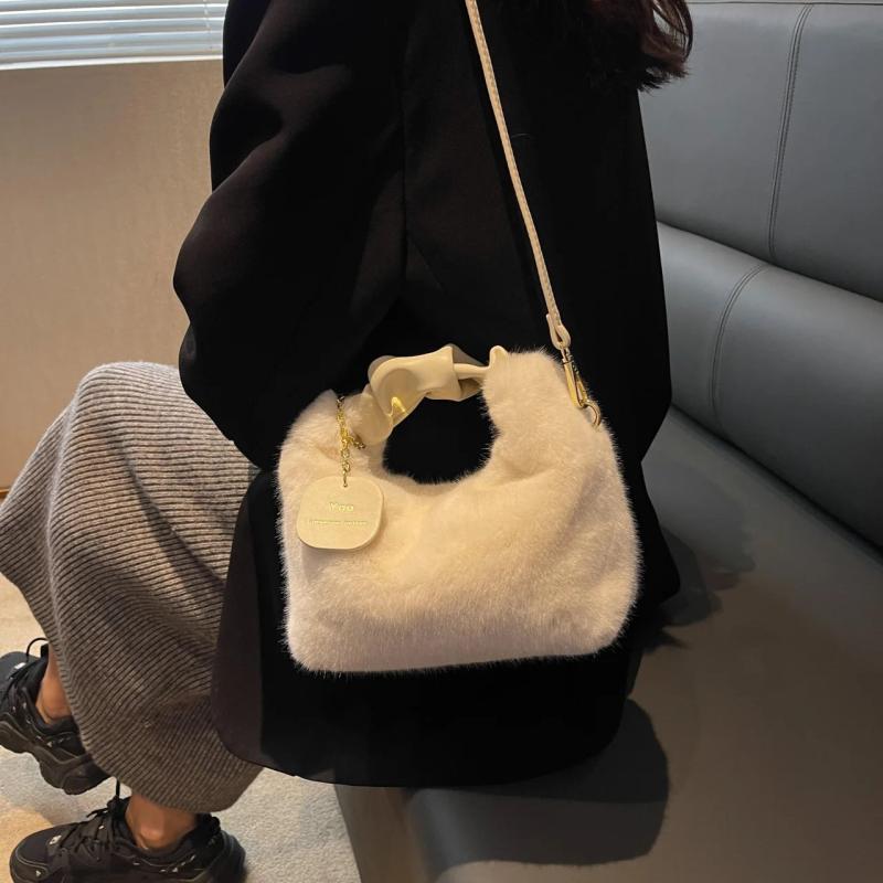 Faux Fur Handbags Small Lady Shoulder Crossbody Bag Casual Tote