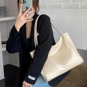 Oilskin Tote Bag Soft PU Leather Women Shoulder Bag