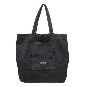 Denim Shoulder Tote Bag Solid Color Large Capacity Shopper Handbag