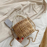 Women Rattan Bucket Shoulder Bag Tote Purse Handbag