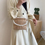 Women Rattan Bucket Shoulder Bag Tote Purse Handbag