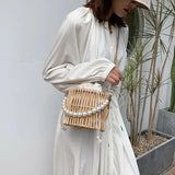 Women Rattan Bucket Shoulder Bag Tote Purse Handbag