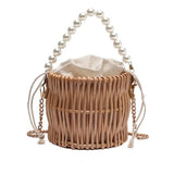 Women Rattan Bucket Shoulder Bag Tote Purse Handbag