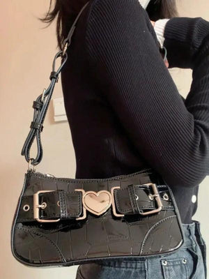 Metal Heart Y2K Novelty Punk School Shoulder Handbags For Ladies