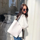 Women's Large Capacity PU Leather Shoulder Bag Dual-sided Handbag