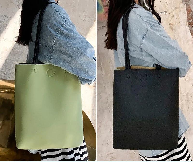 Women's Large Capacity PU Leather Shoulder Bag Dual-sided Handbag