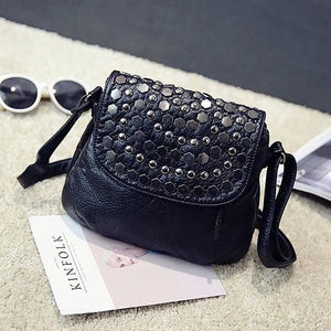 Soft Wash PU Leather Shoulder Bag for Women Rivet Handbag Crossbody Purse
